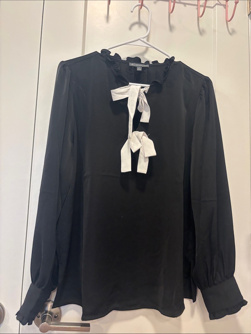 Adrianna Papell Black Long-Sleeve Bow Tie Blouse